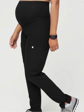 Figs Yola Straight Leg Black Maternity Scrub pants.